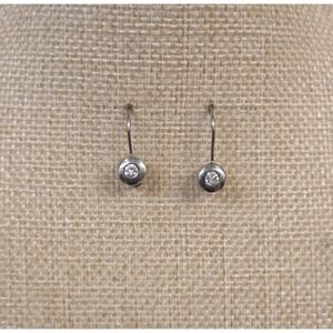 Vintage Sterling Silver Solitaire Dangle Locking Hook Earrings 925 ATI